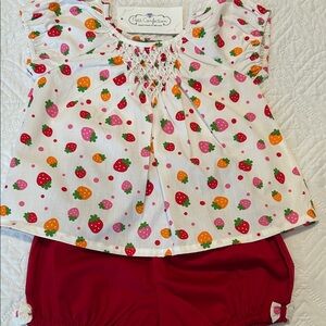 Fruit Print Baby Top and Red Shorts Set